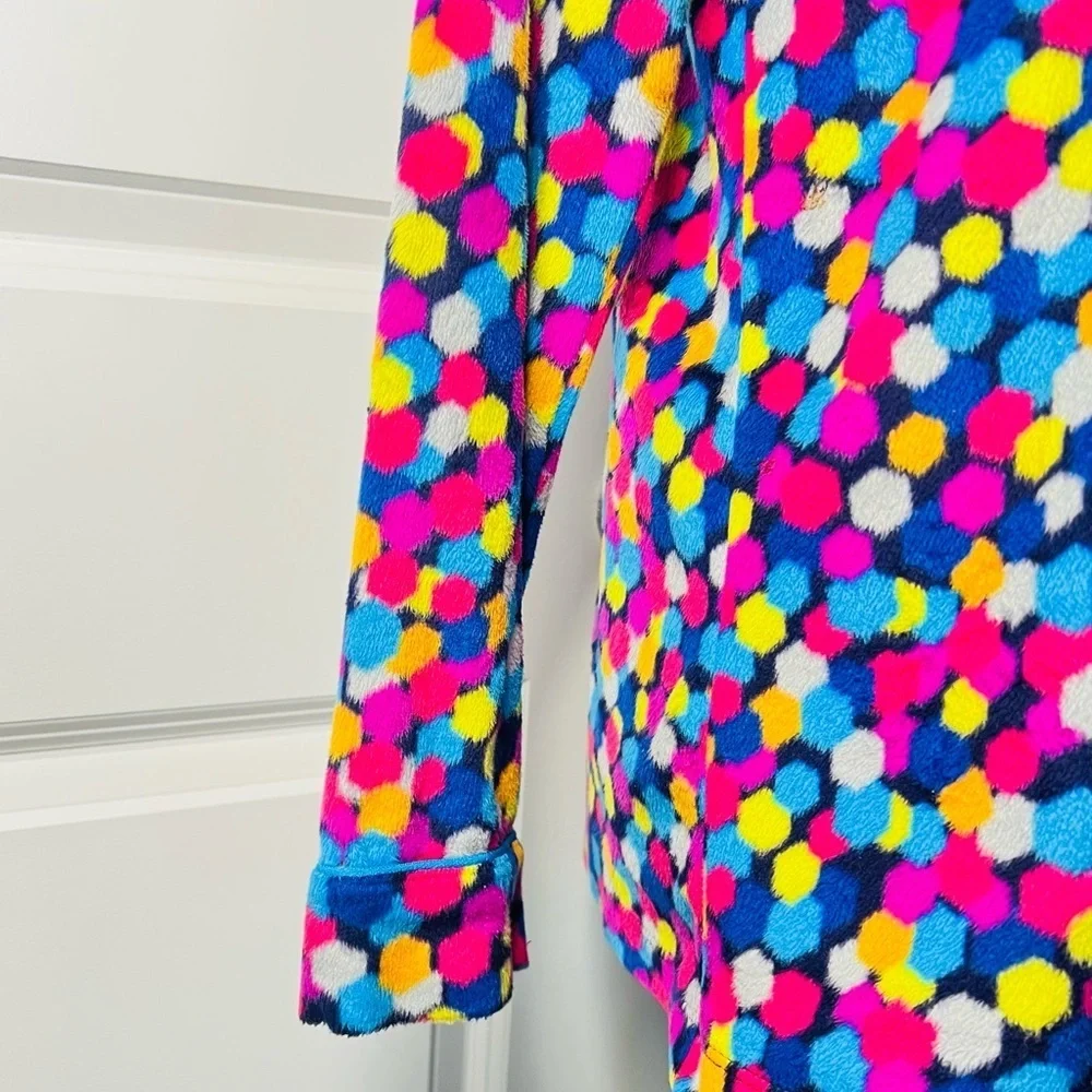 DKNY Multicolor Polka Dot Fleece Button Down Pajama shirt Sz S